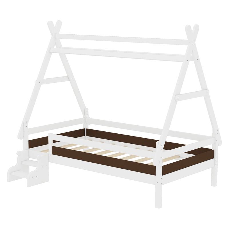 Childlike Fun House-shaped Platform Bed Frame with Low Profile Stairs