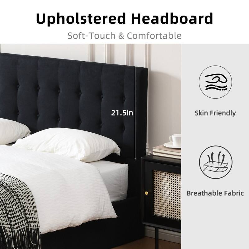 Plywood Frame Upholstered Platform Bed with Lift-up Storage