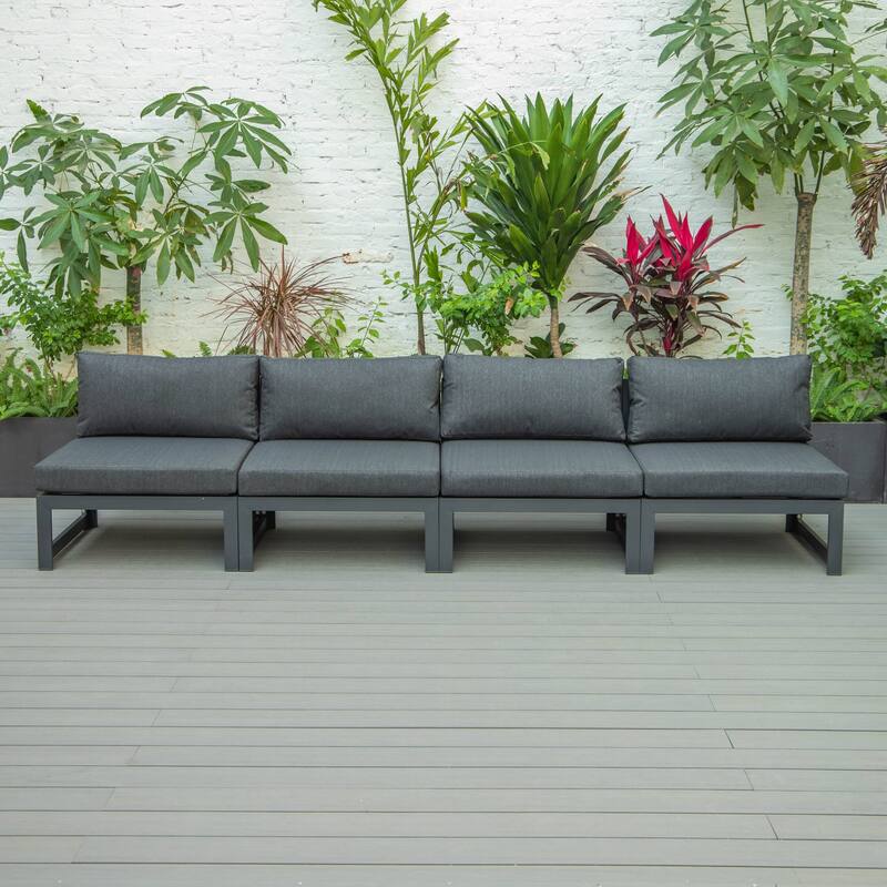 LeisureMod Chelsea 4-Piece Armless Patio Sectional Sofa Set with Cushions for Patio Porch Backyard Garden