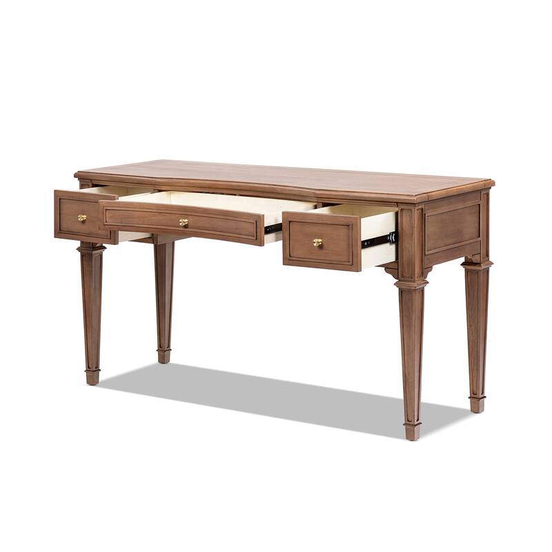 Jennifer Taylor Home Dauphin 55" Solid Wood 3-Drawer Gold Accent Executive Desk