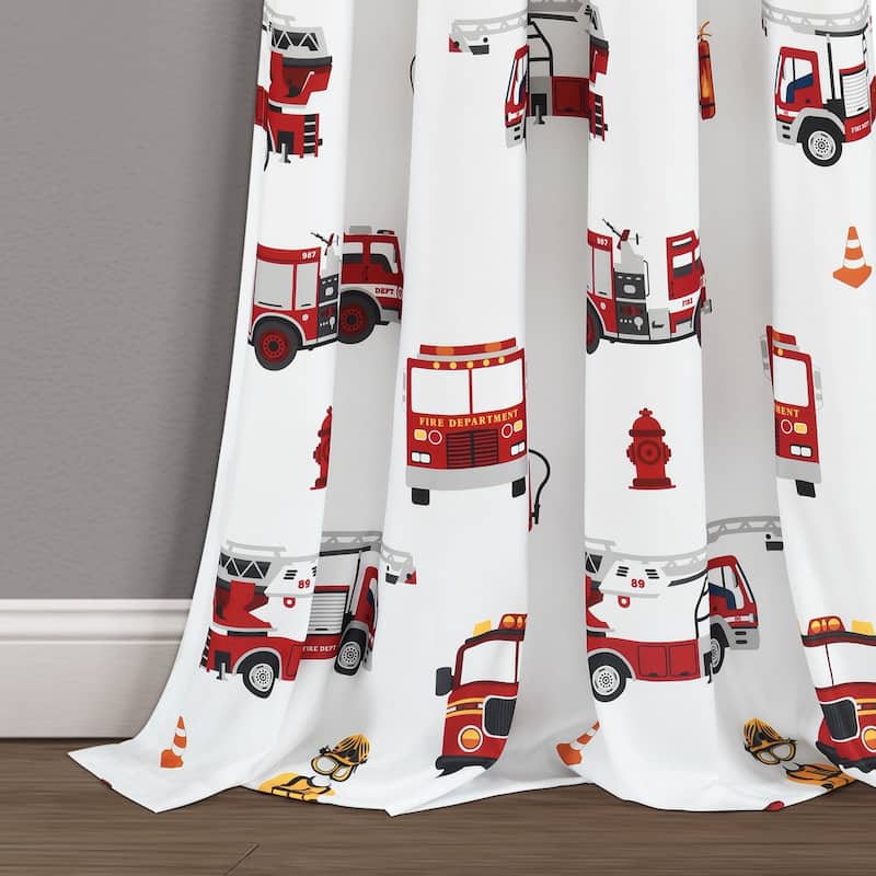 Lush Decor Fire Truck Window Curtain Panel Pair