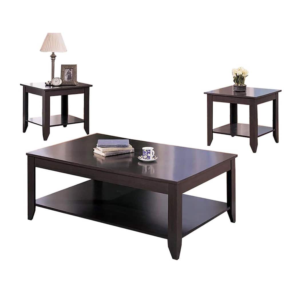 3 Piece Wood Table Set With Bottom Shelf, Cappuccino