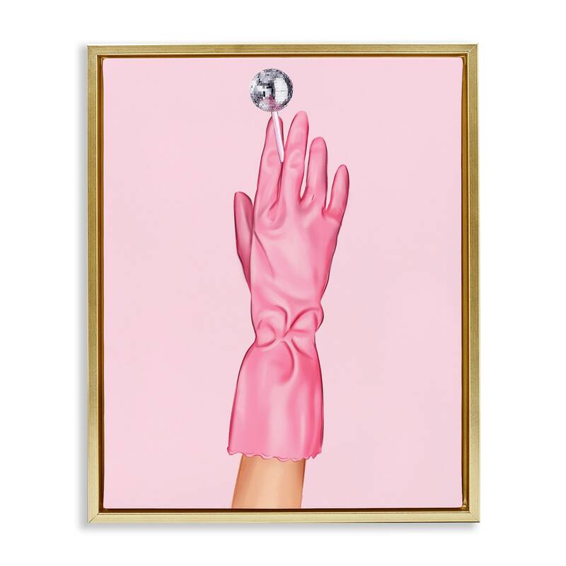 Stupell Pink Glove & Disco Ball Framed Floater Canvas Wall Art Design By Ziwei Li - 25 x 31 - Gold