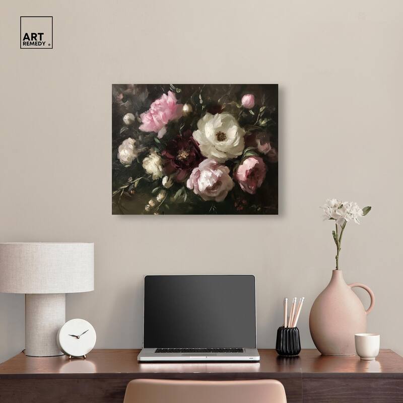 Peony Palette Nocturne Canvas by Art Remedy, Gallery Wrapped