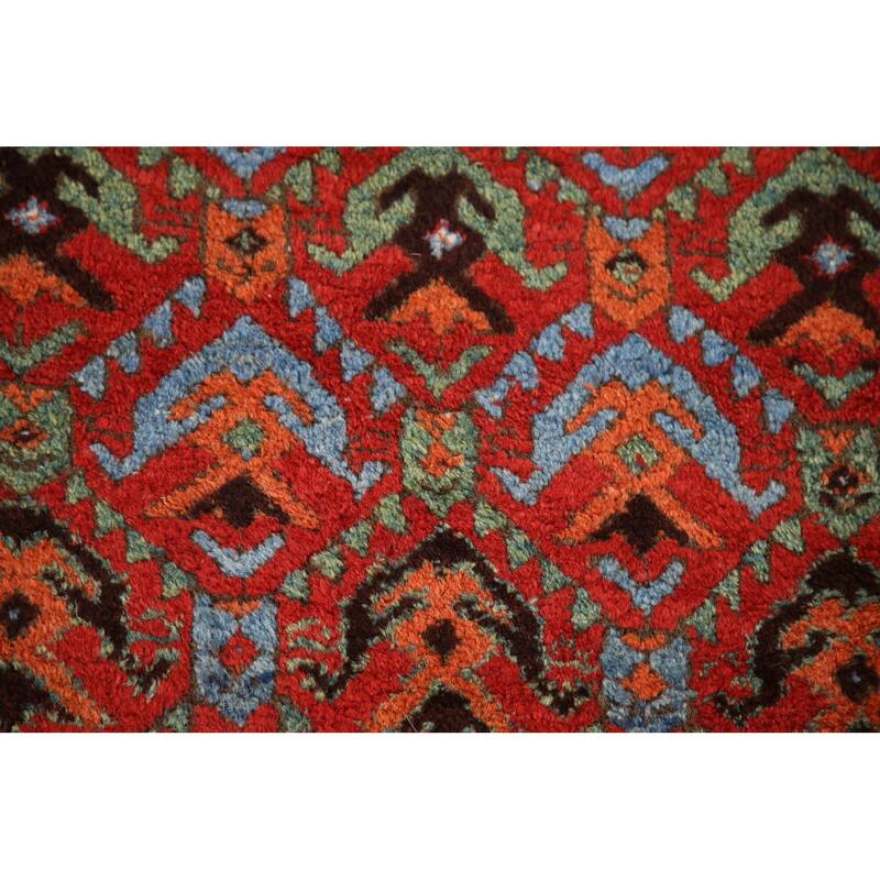 Hand Knotted Oriental 100% Wool Carpet Traditional All-Over Red Heriz Runner Rug - 13' 10'' X 3' 4''