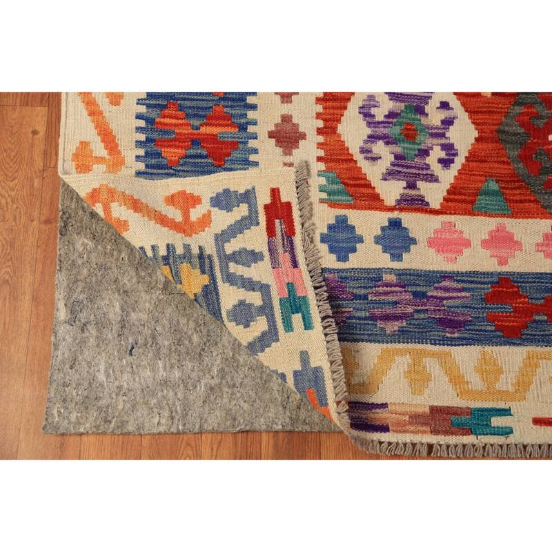 All-Over Geometric Kilim Oriental Area Rug Hand-Woven Wool Carpet - 8'5"x 11'11"