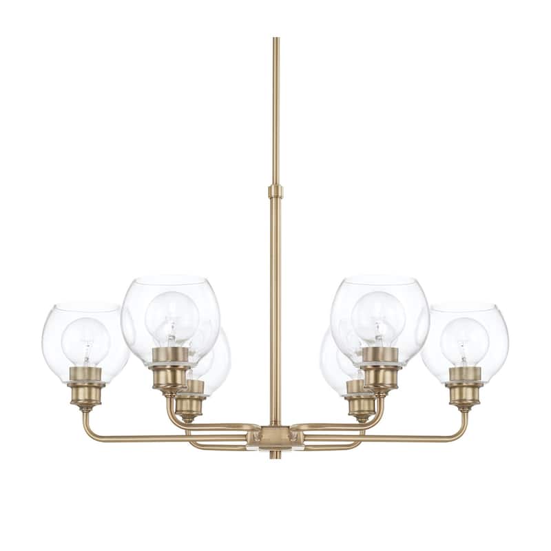 Mid-Century 6-light Aged Brass Chandelier