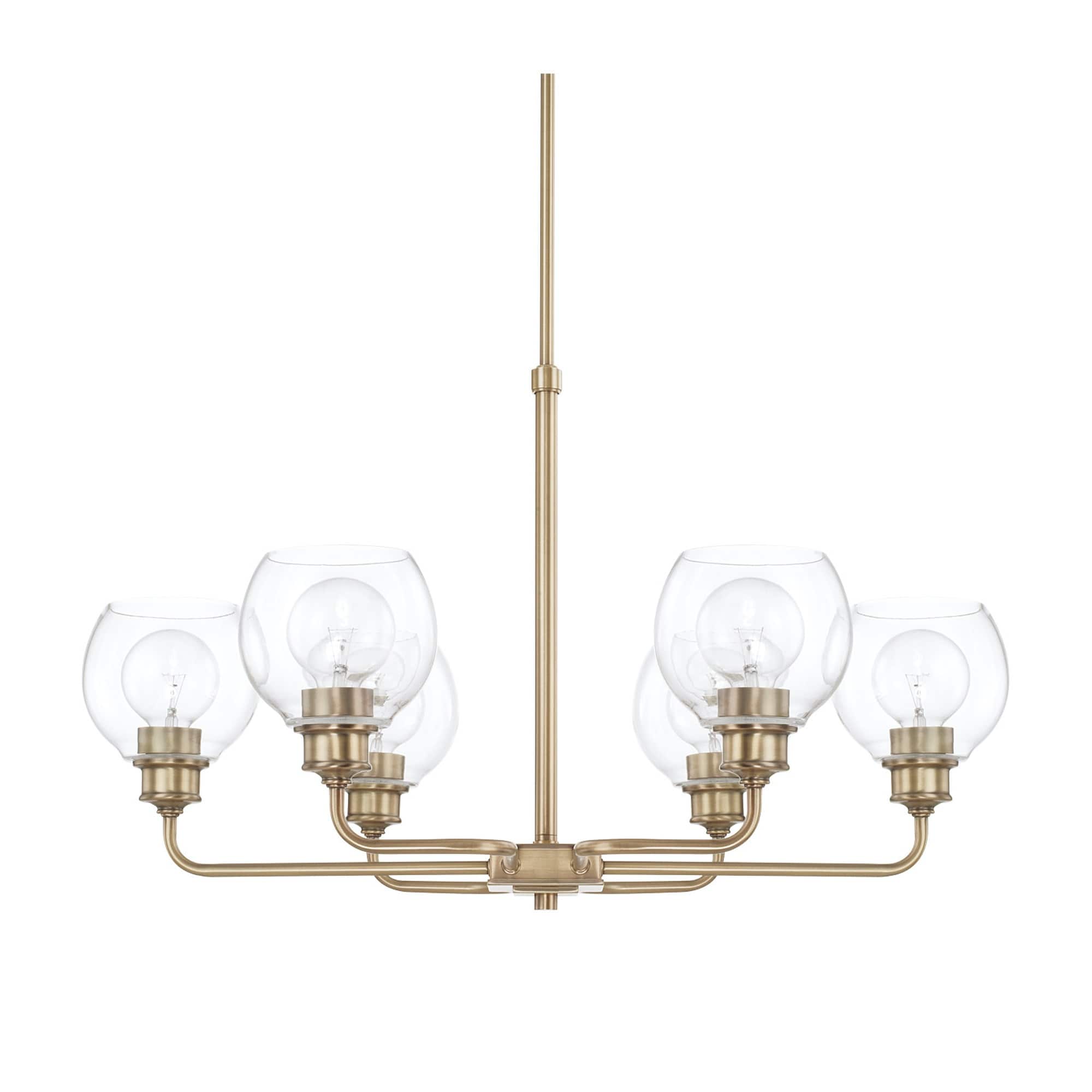 Mid-Century 6-light Aged Brass Chandelier