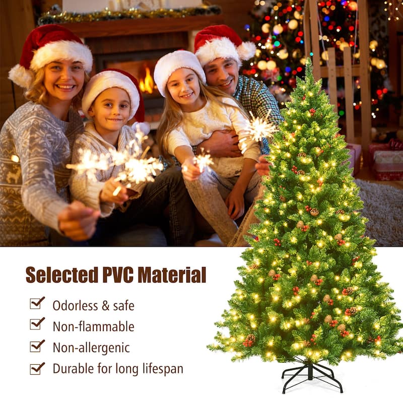 Gymax 6.5FT Pre-Lit Christmas Tree Hinged Artificial Tree Indoor w/ - See Details