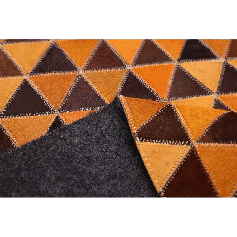 ECARPETGALLERY Handmade Cowhide Patchwork Orange Leather Rug - 5'11 x 5'11