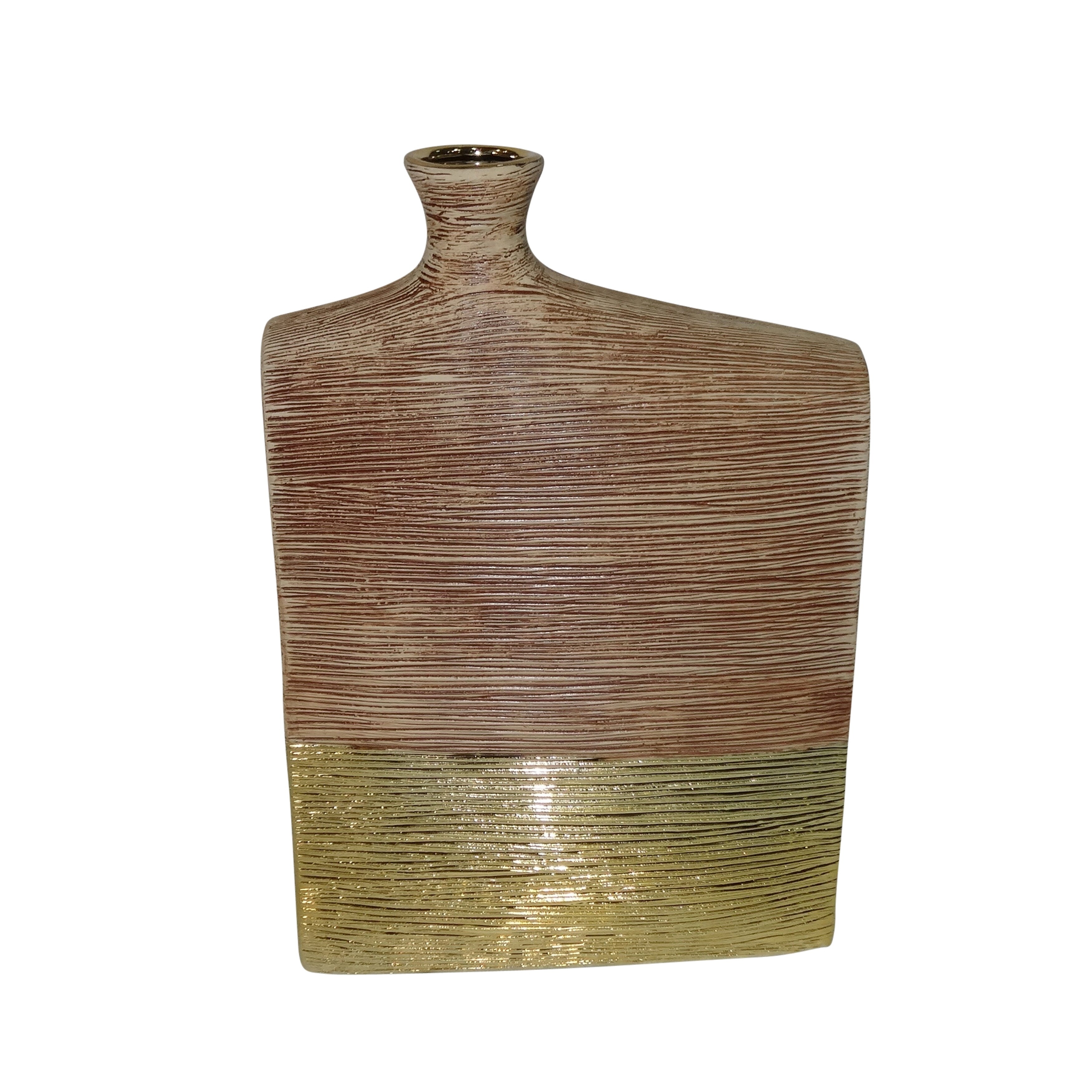 Shop Black Friday Deals On Contemporary Ceramic Vase With Narrow Neck Opening Large Gold And Brown Overstock 27646096