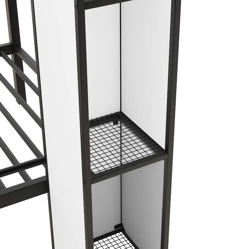 MERAX Metal Twin over Twin Castle-shaped Bunk Bed with Wardrobe and Shelves