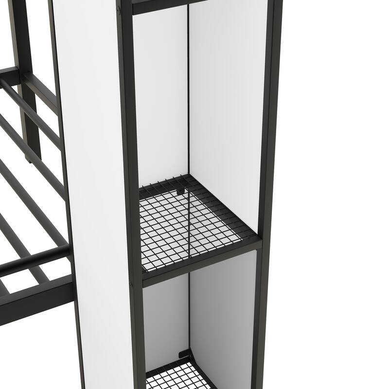 Twin Metal Castle Bunk Bed with Wardrobe, Staircase, and Cabinets