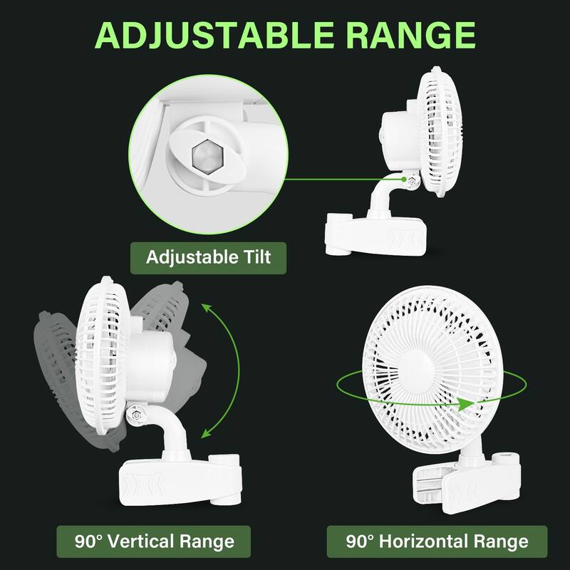 6'' 15W 2Speeds Control Grow Tent Poles Clip Fan, Manually Adjustable