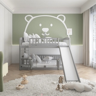 Slide Twin Over Twin Low Bunk Bed with Fence and Ladder - Bed Bath ...