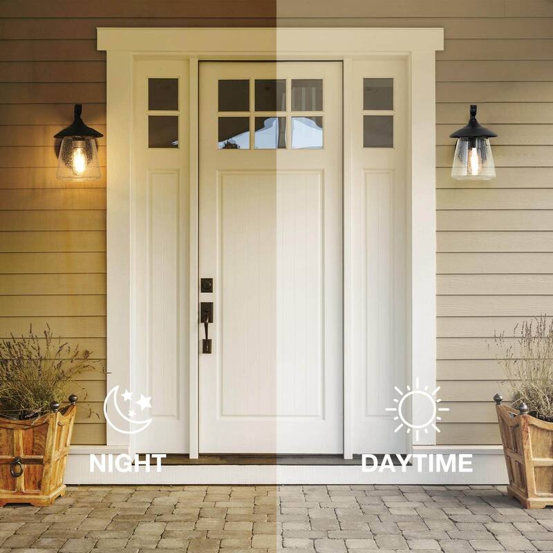 Farmhouse Black 1-Light Outdoor Wall Sconces Patio Glass Porch Lantern Light
