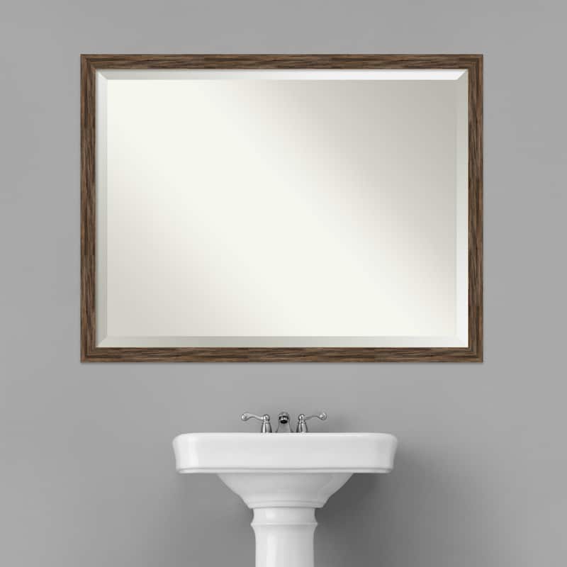 Beveled Wood Bathroom Wall Mirror - Regis Barnwood Mocha Narrow Frame - Regis Barnwood Mocha Narrow