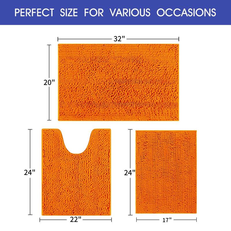 Ultra Soft Striped Non Slip Chenille Bathroom Rug Set 3 Pieces