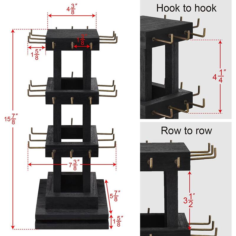 Natural Wood Rotating 36 Hooks Jewelry Tower