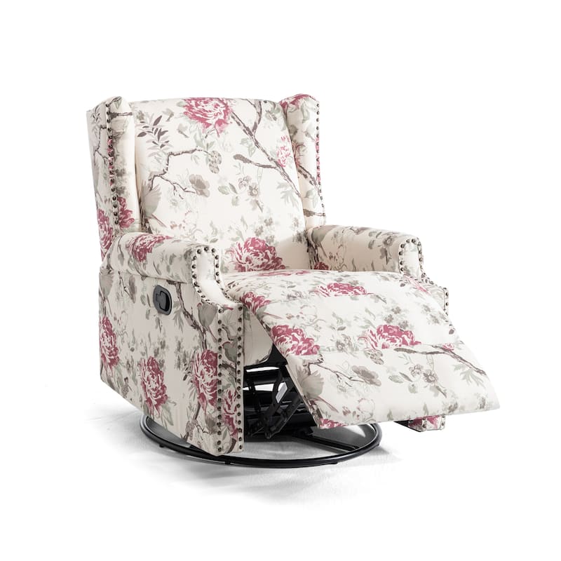 UIXE Roderich Farmhouse Floral Print Swivel Rocker Push Back Recliner