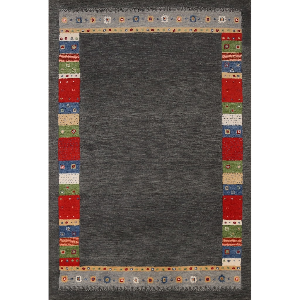 Gray Gabbeh Indian Area Rug Hand-Tufted Wool Carpet - 5'3" x 7'7"