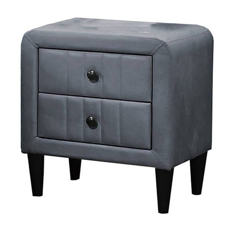 Dark Gray/Black 2 Drawer 20.5 in. W Nightstand with Soft Velvet Upholstery
