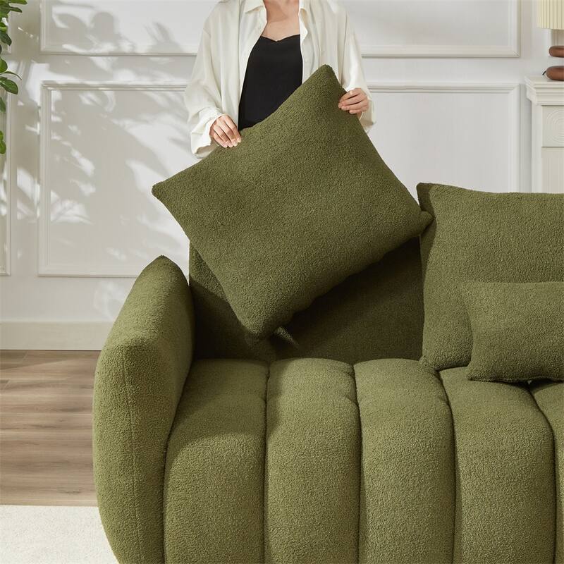 3 + 3 Seater Teddy Sectional Couch with Wood Frame