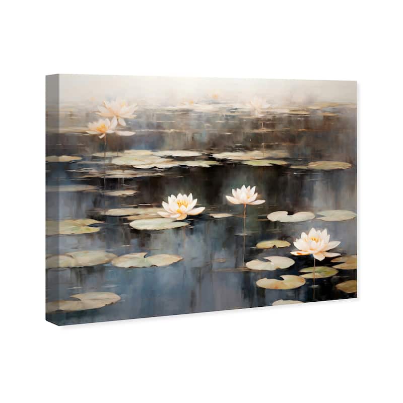 Wynwood Studio Canvas Nature and Landscape After Rain Lilipads White and Rustic Wall Art Canvas Print