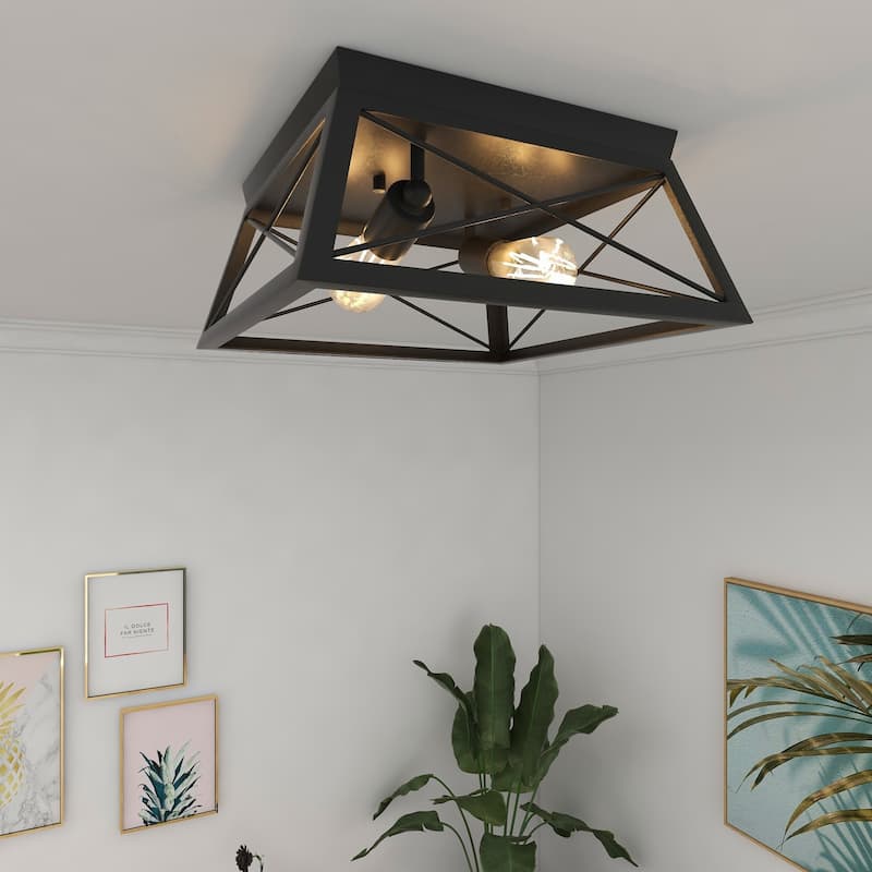 2 Light Caged Square/Rectangle Flush Mount Fixture