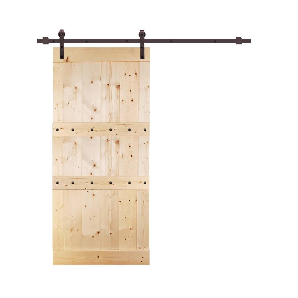 36 in x 84 in Unfinished 3 Panel Wood Barn Door With Sliding Hardware