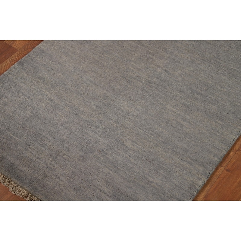 Gabbeh Modern Runner Rug Hand-Knotted Grey Wool Carpet - 2'9"x 9'7"
