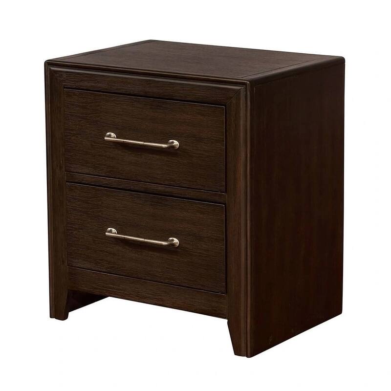 1pc Nightstand Only Solid wood 2-Drawers Bedside Table Brushed Nickel Pull Modern Bedroom