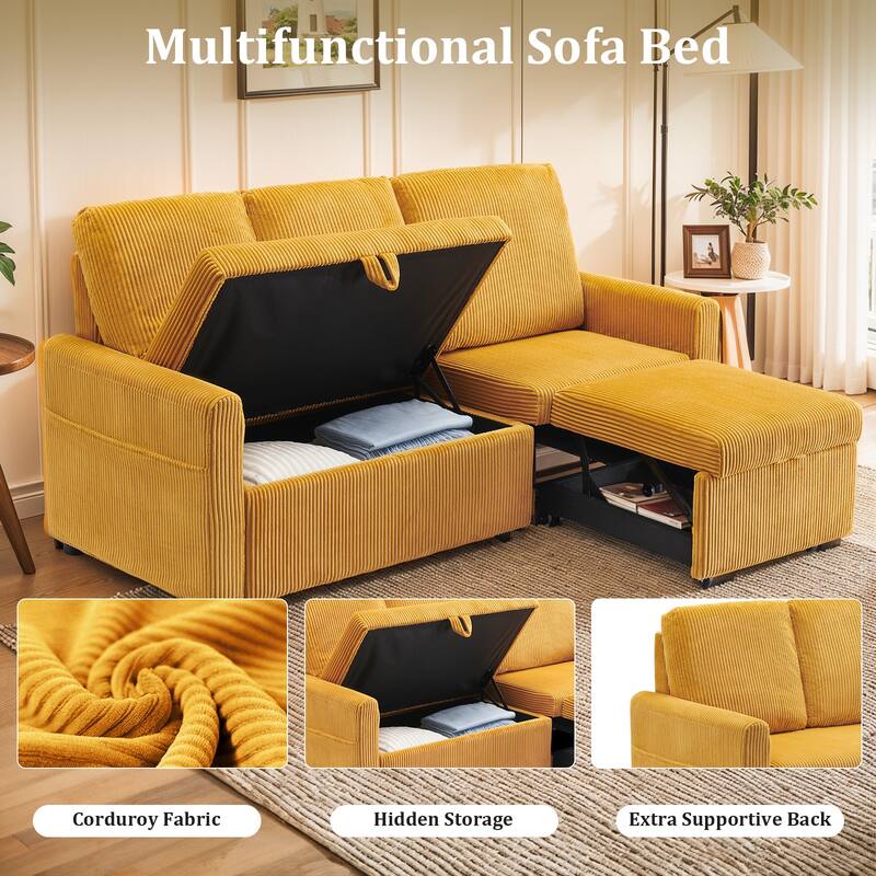 Pocassy 71" Corduroy Fabric Modern 3 Seater L-Shaped Sofa with Reversible Chaise