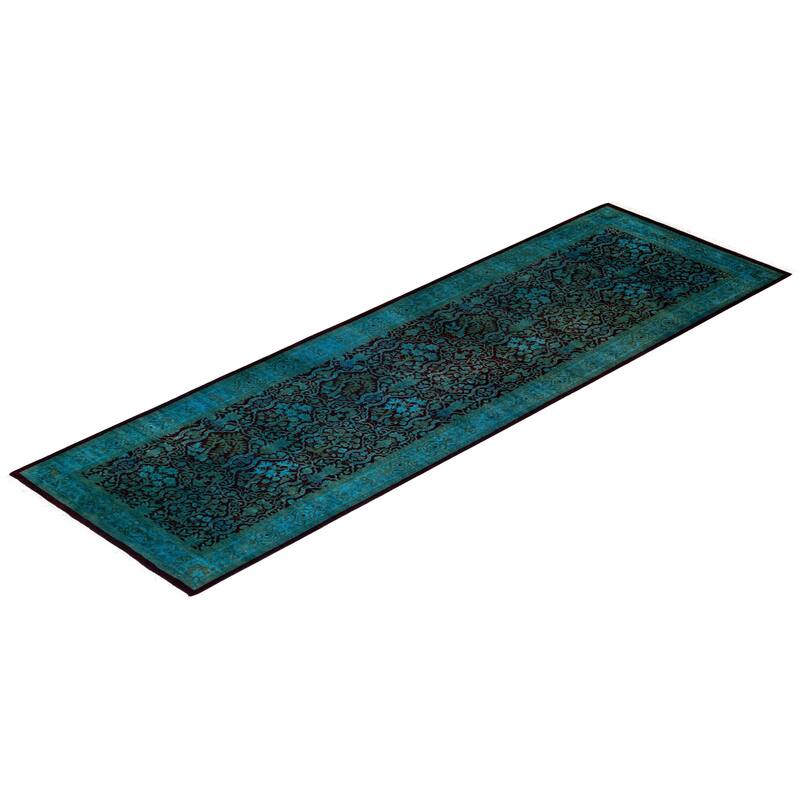 Overton Hand Knotted Wool Vintage Inspired Modern Contemporary Overdyed Black Runner Rug - 2' 7" x 8' 3"