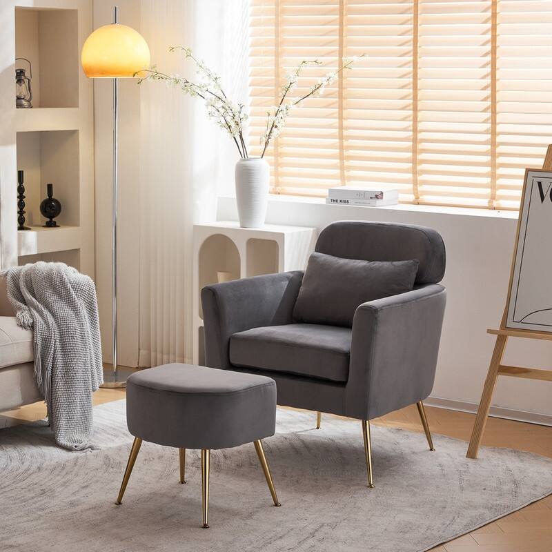 Half Disassembled Single Chair With Gold Feet And Pedals Flannelette Indoor Leisure Chair Beige - Deep Grey Velvet