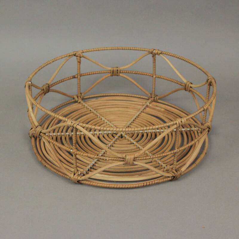 Set Of 3 Metal And Rattan Nesting Round Basket Trays - 4.25 X 12.25 X 12.25 inches