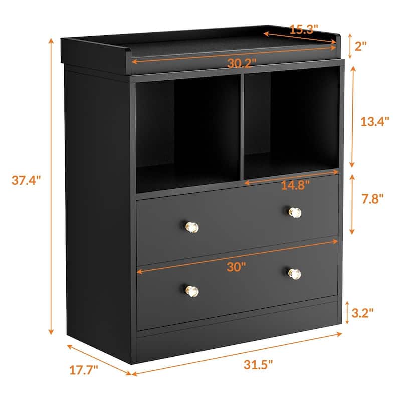 Baby Changing Table with Pad, 2 Drawers and 2 Open Compartments for Nursery Room