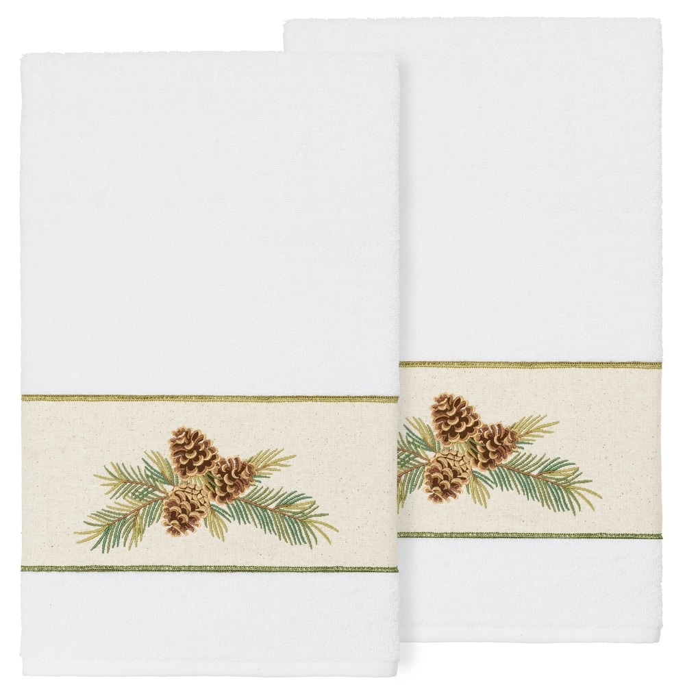 Authentic Hotel and Spa 100% Turkish Cotton Pierre 2PC Embellished Bath Towel Set