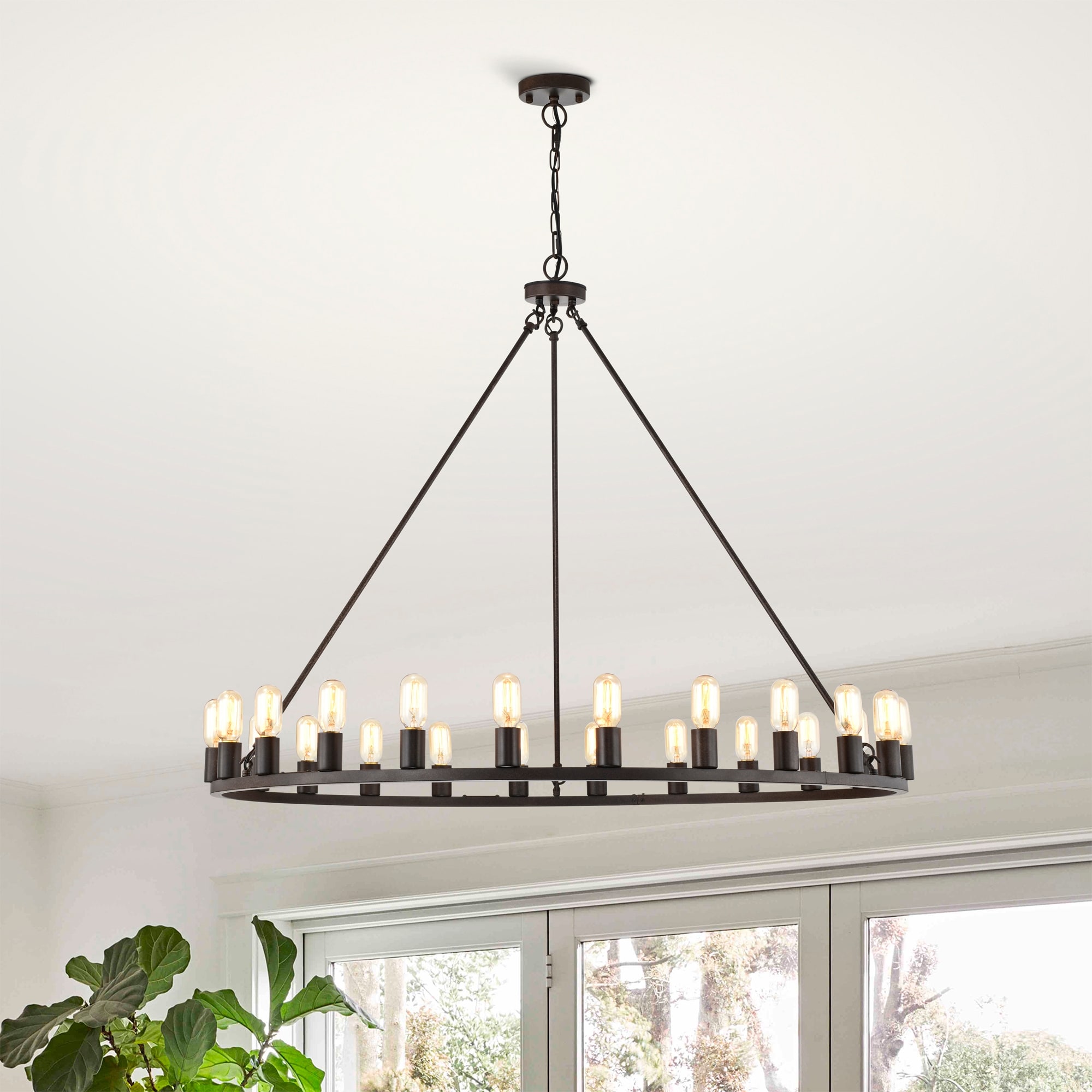 The Gray Barn Liam 48 inch Round Wagon Wheel 24 light Chandelier