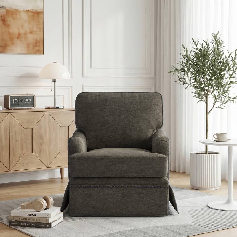 Modern Chenille Swivel Armchair and Storage Ottoman