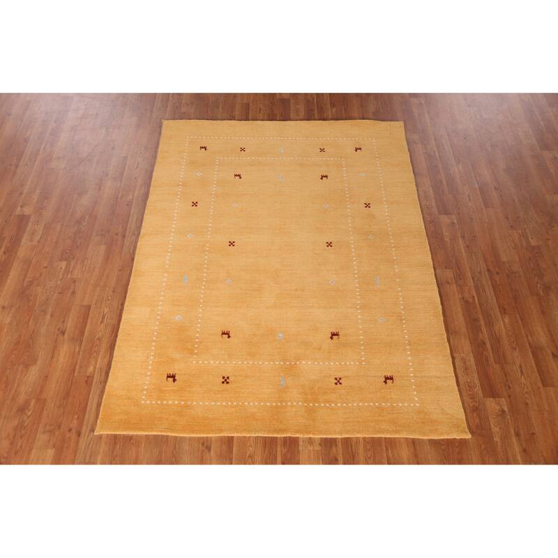 Gold Animals Gabbeh Indian Rug Handmade Wool Carpet - 4'8" x 6'3"
