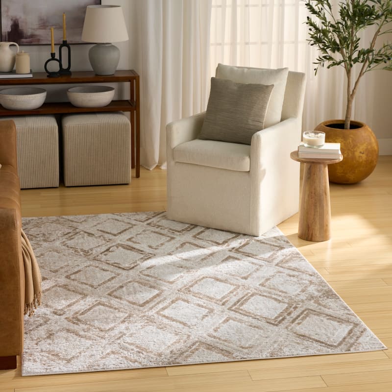 Nourison Dekor Indoor only Diamond Area Rug - Ivory/Taupe - 5'3" x 7'