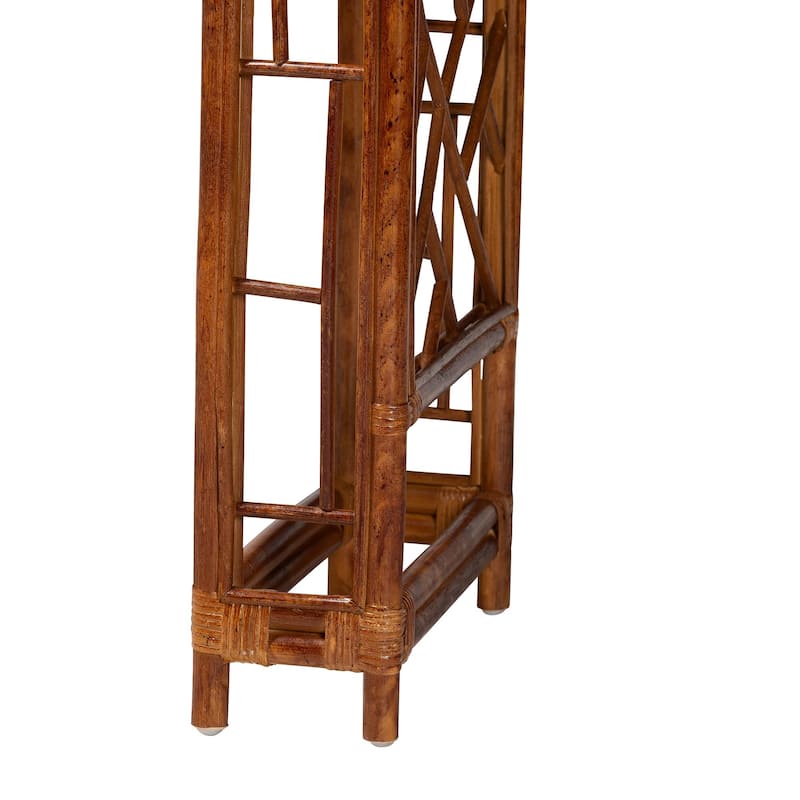 Wahid Marbled Tortoise Natural Rattan Console Table - Handcrafted Wicker Accent Table with Coastal Boho Style