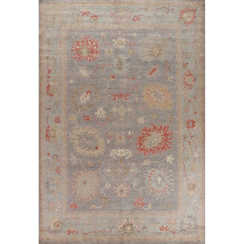 Hand Knotted Oriental 100% Wool Carpet Transitional All-Over Greys & Charcoal Oushak Area Rug - 11' 9'' X 8' 11''