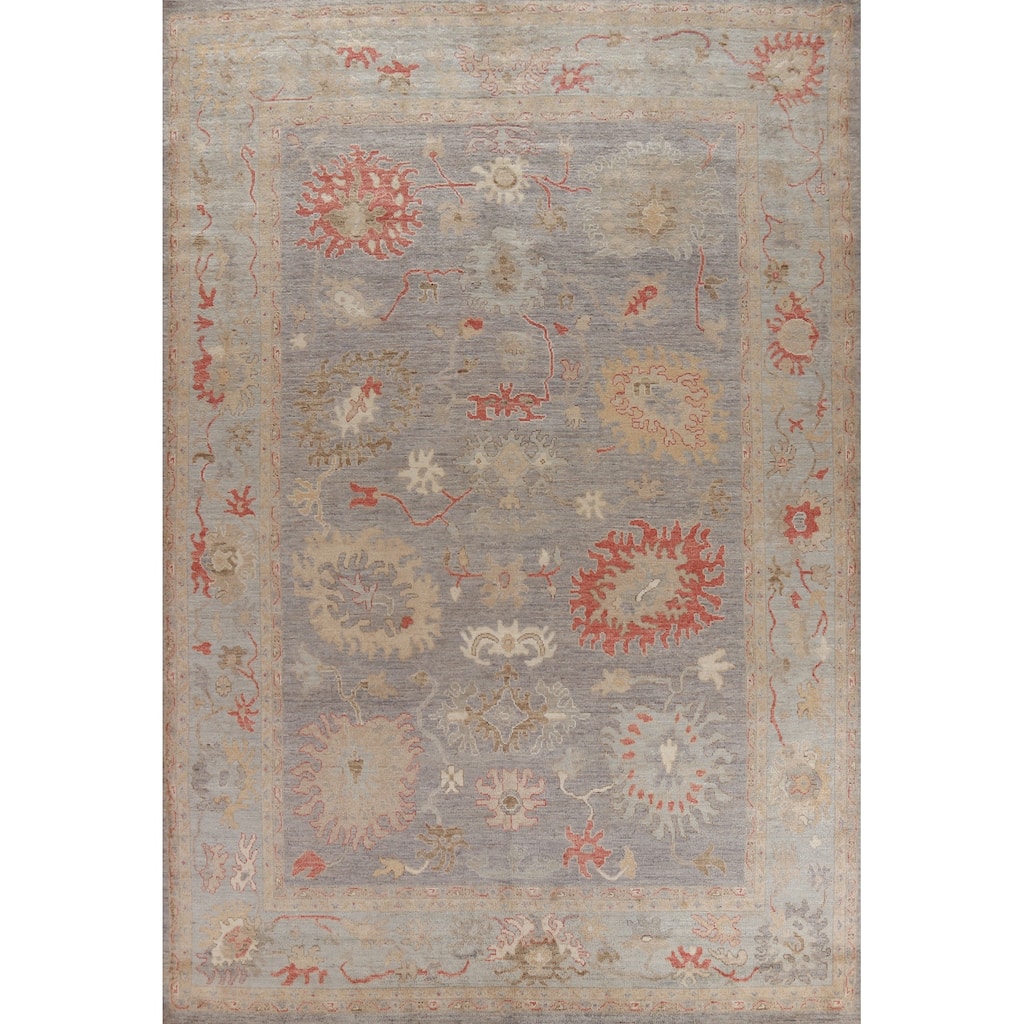 Hand Knotted Oriental 100% Wool Carpet Transitional All-Over Greys & Charcoal Oushak Area Rug - 11' 9'' X 8' 11''