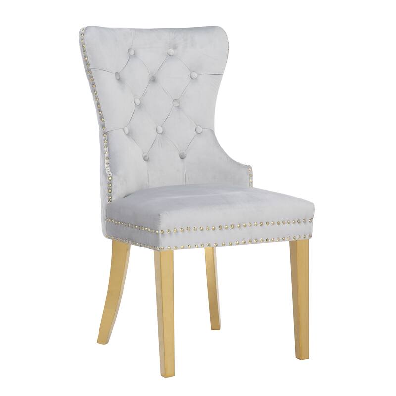 Modern Set of 2 Dining Chairs with Button Tufted Upholstered Back, Nailhead Trim, Stainless Steel Legs for Dining Room