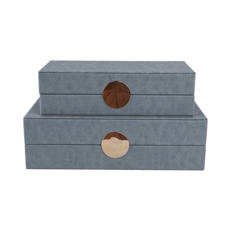 Decorative Rectangle Storage Boxes with Lid (Set of 2) - Blue, 12" - 14" - 14.0"