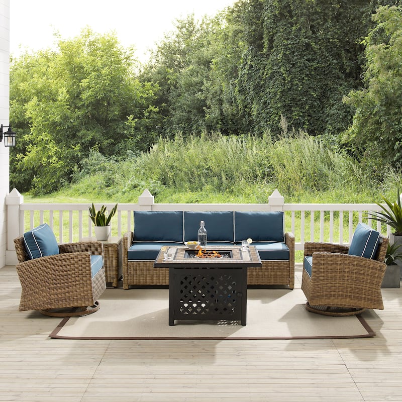 Crosley Bradenton 5Pc Swivel Rocker And Sofa Set W/Fire Table