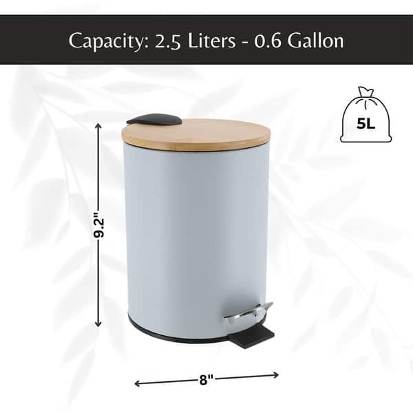 dimension image slide 7 of 9, Stylish Trash Can with Bamboo Lid and Pedal, 2.5L Capacity - 9.2" H x 8" L x 8" W