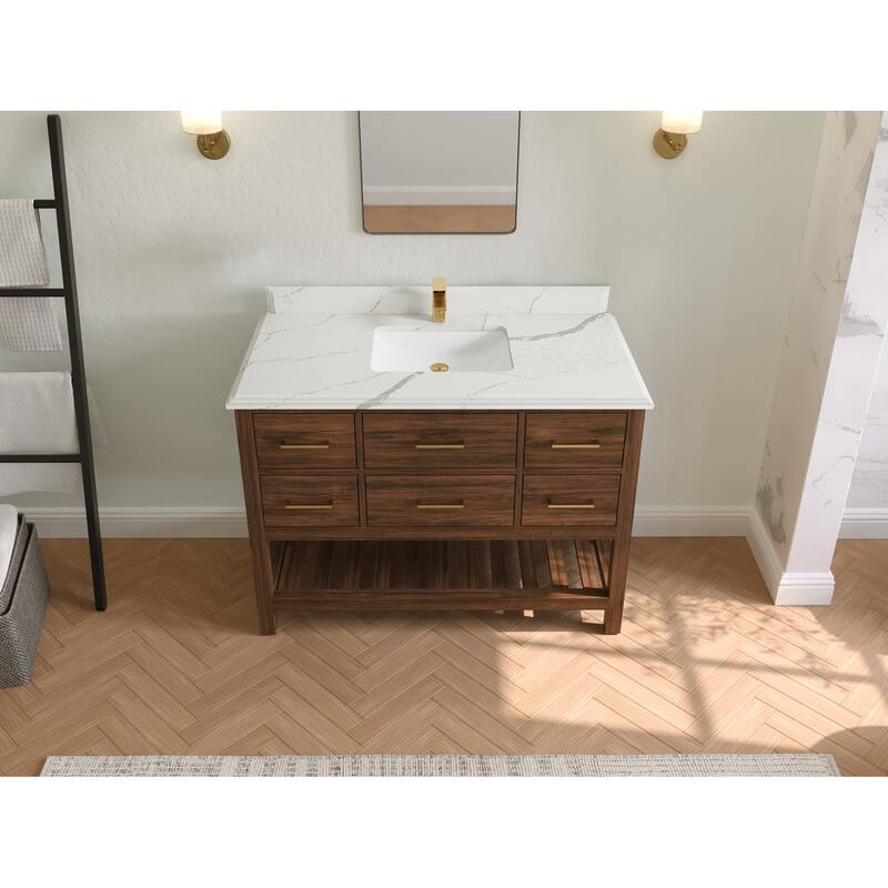Willow Collections 48 in. W x 22 in. D Parker Solid Teak Single Sink Bathroom Vanity with Countertop
